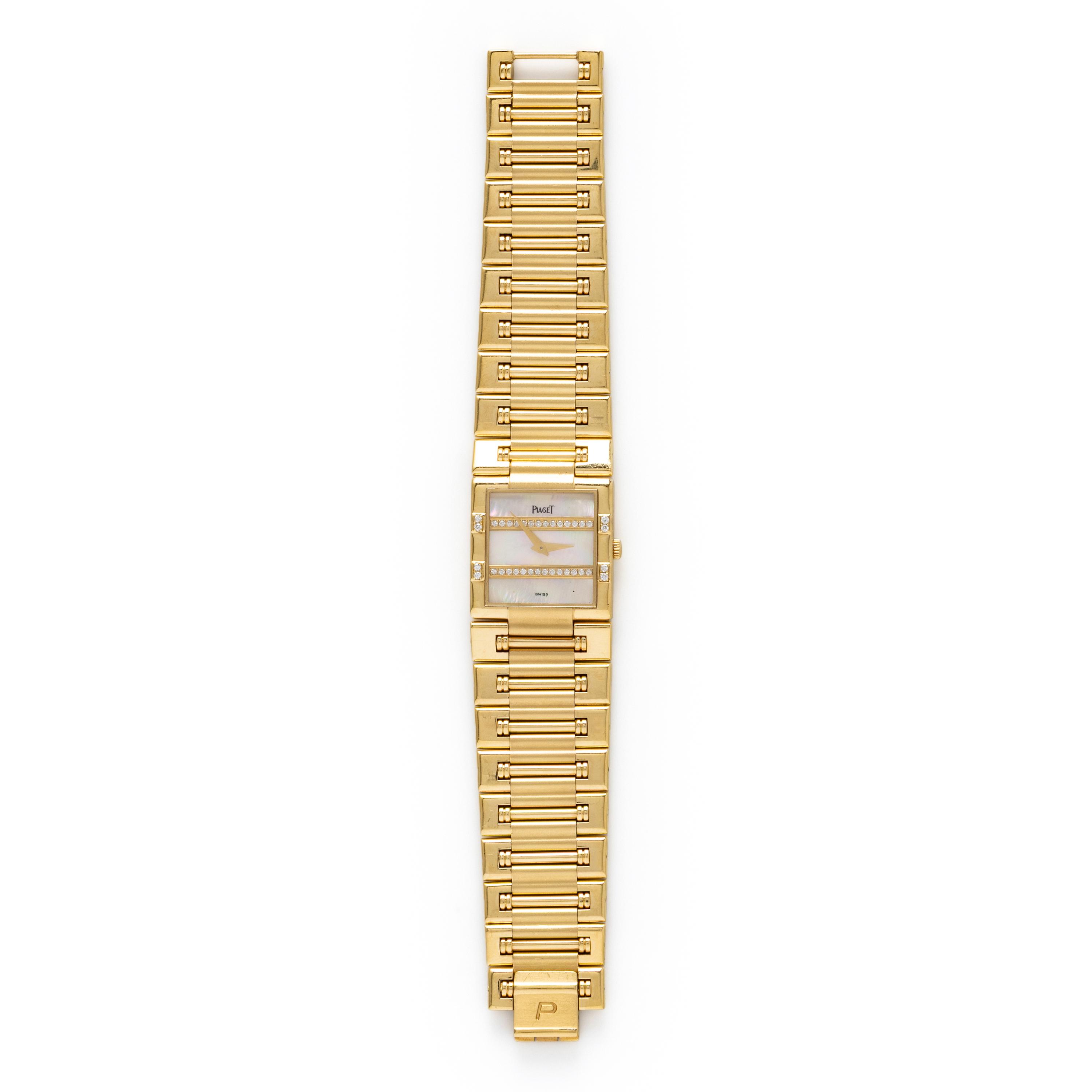 PIAGET, REF. 80327K81 'DANCER' 18K YELLOW GOLD WATCH WITH MOTHER-OF-PEARL AND DIAMOND DIAL, BOX & EXTRA LINK