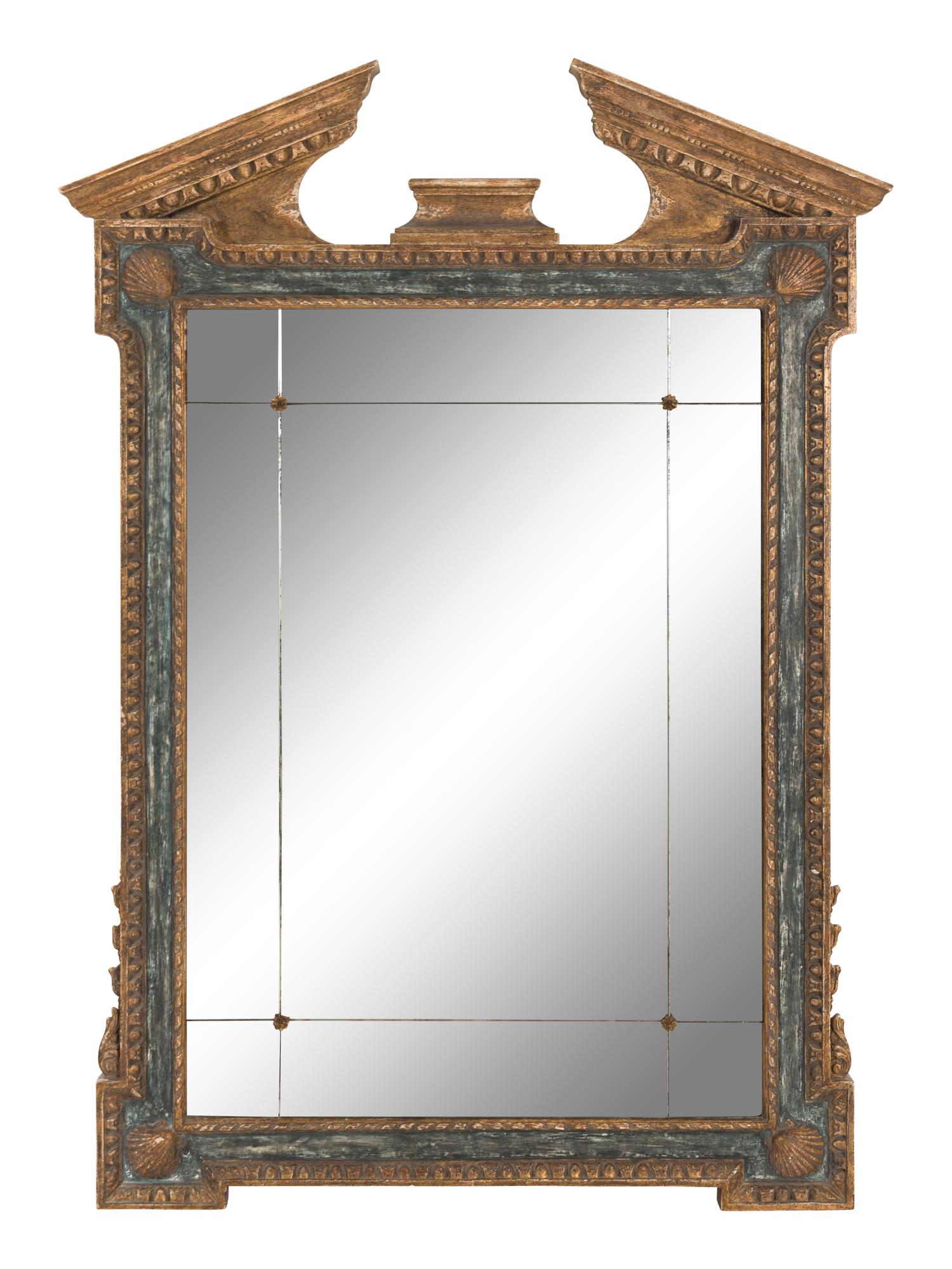 An Italian Neoclassical Style Painted and Parcel Gilt Mirror