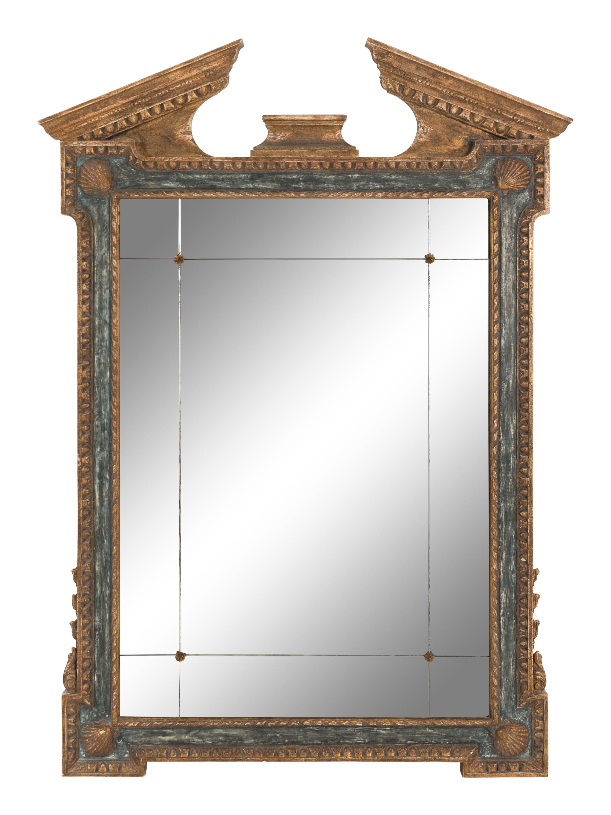 An Italian Neoclassical Style Painted and Parcel Gilt Mirror