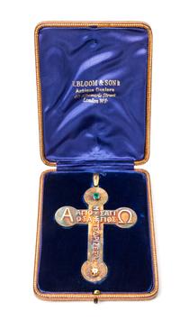 A Yellow Gold, Emerald and Diamond Cross Pendant, Greek, 16.40 dwts.