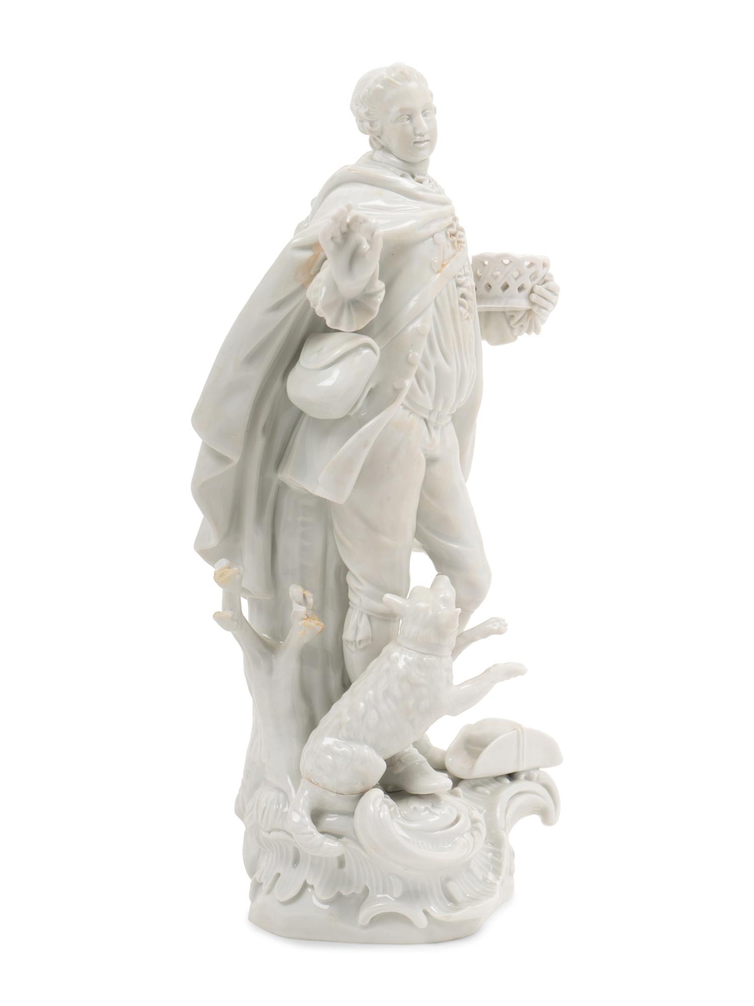 A Meissen Blanc-de-Chine Figure of a Man with a Hound