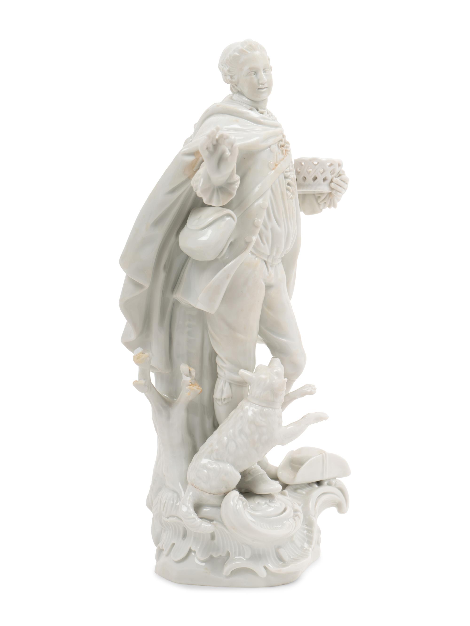 A Meissen Blanc-de-Chine Figure of a Man with a Hound