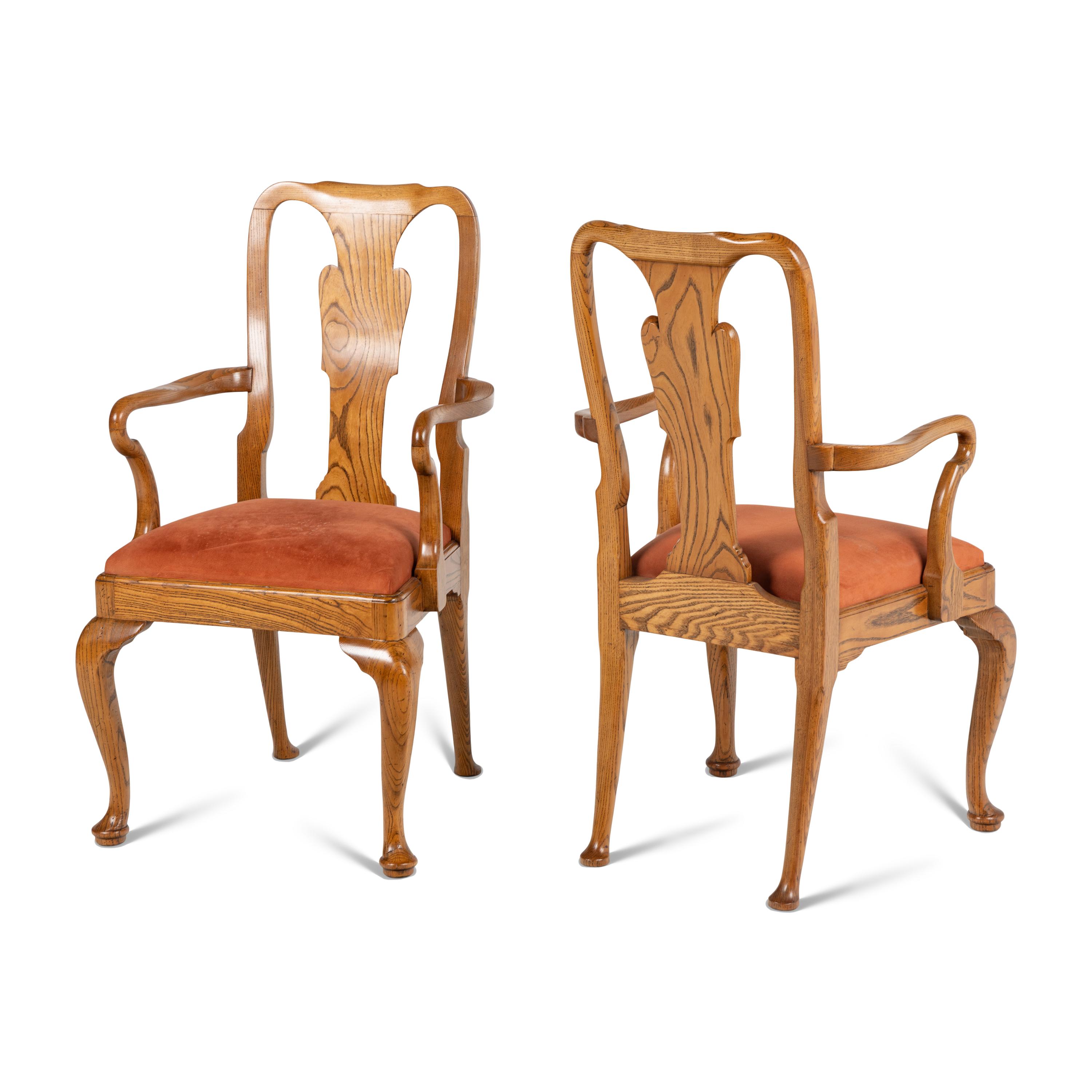 A Pair of Queen Anne Style Oak Armchairs