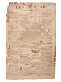 [SLAVERY & ABOLITION]. The Star . Vol. I, No. 43. Raleigh, NC: Thomas Henderson, 25 October 1810.