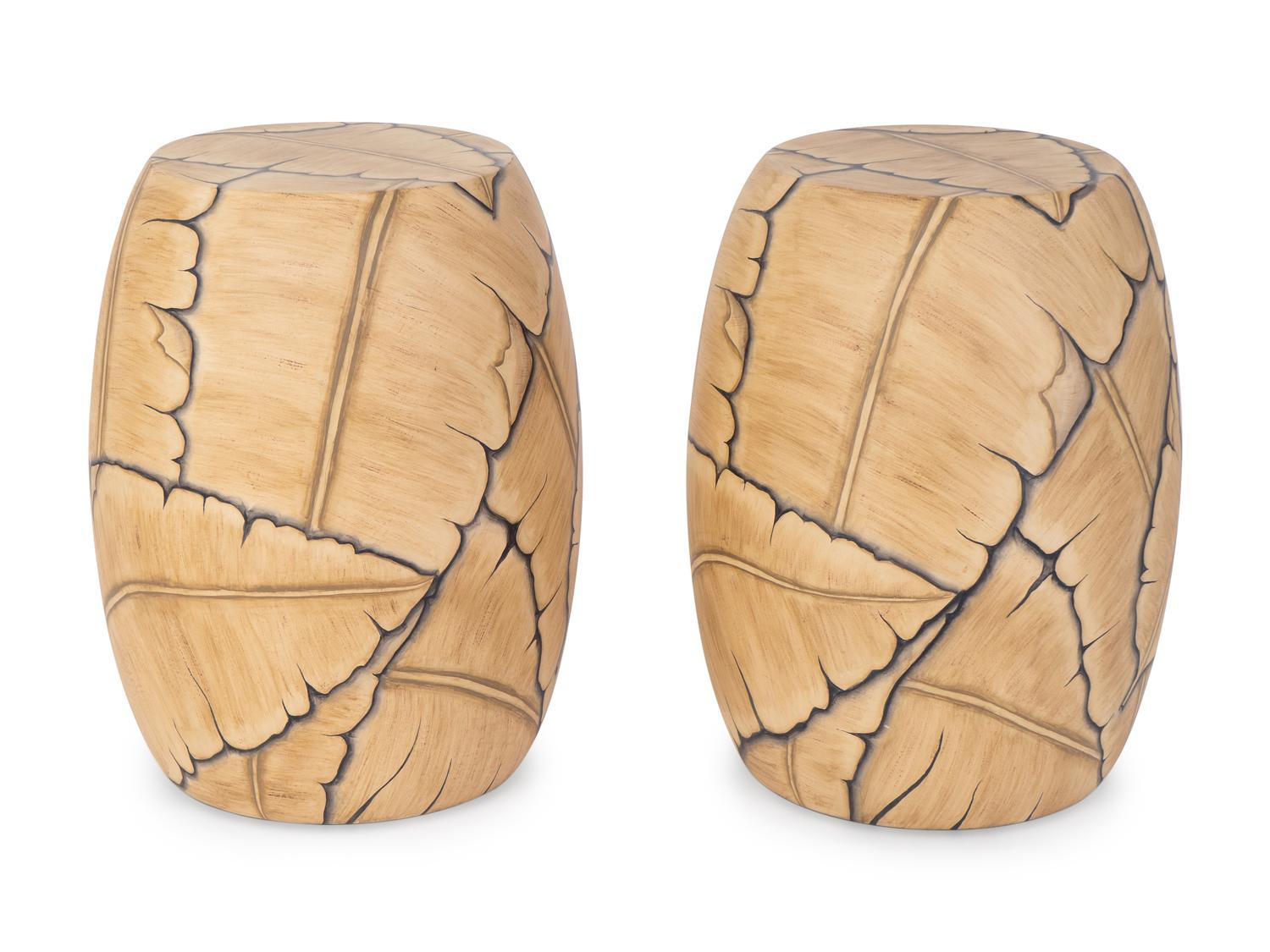 A Pair of Palm Leaf Decorated Garden Seats — 20TH/21ST CENTURY