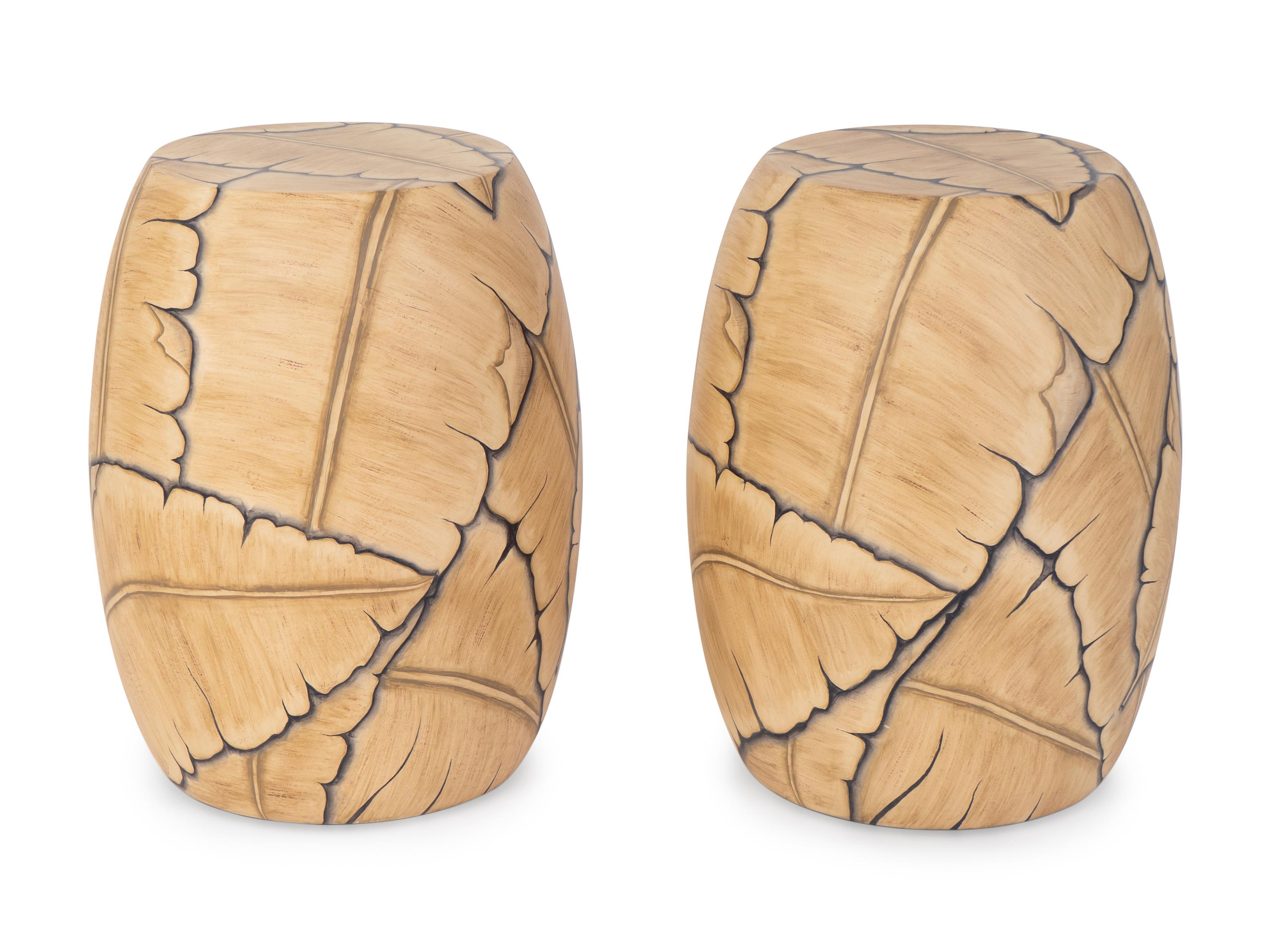 A Pair of Palm Leaf Decorated Garden Seats — 20TH/21ST CENTURY