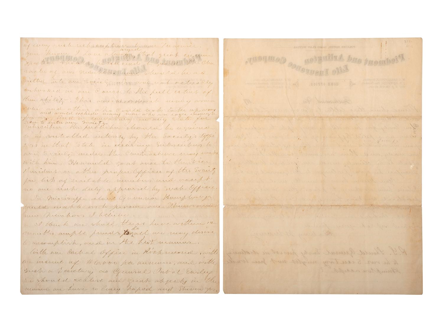 [RECONSTRUCTION]. Dabney MAURY ALS to BEAUREGARD. 1873. [With:] Confederate veteran ephemera.
