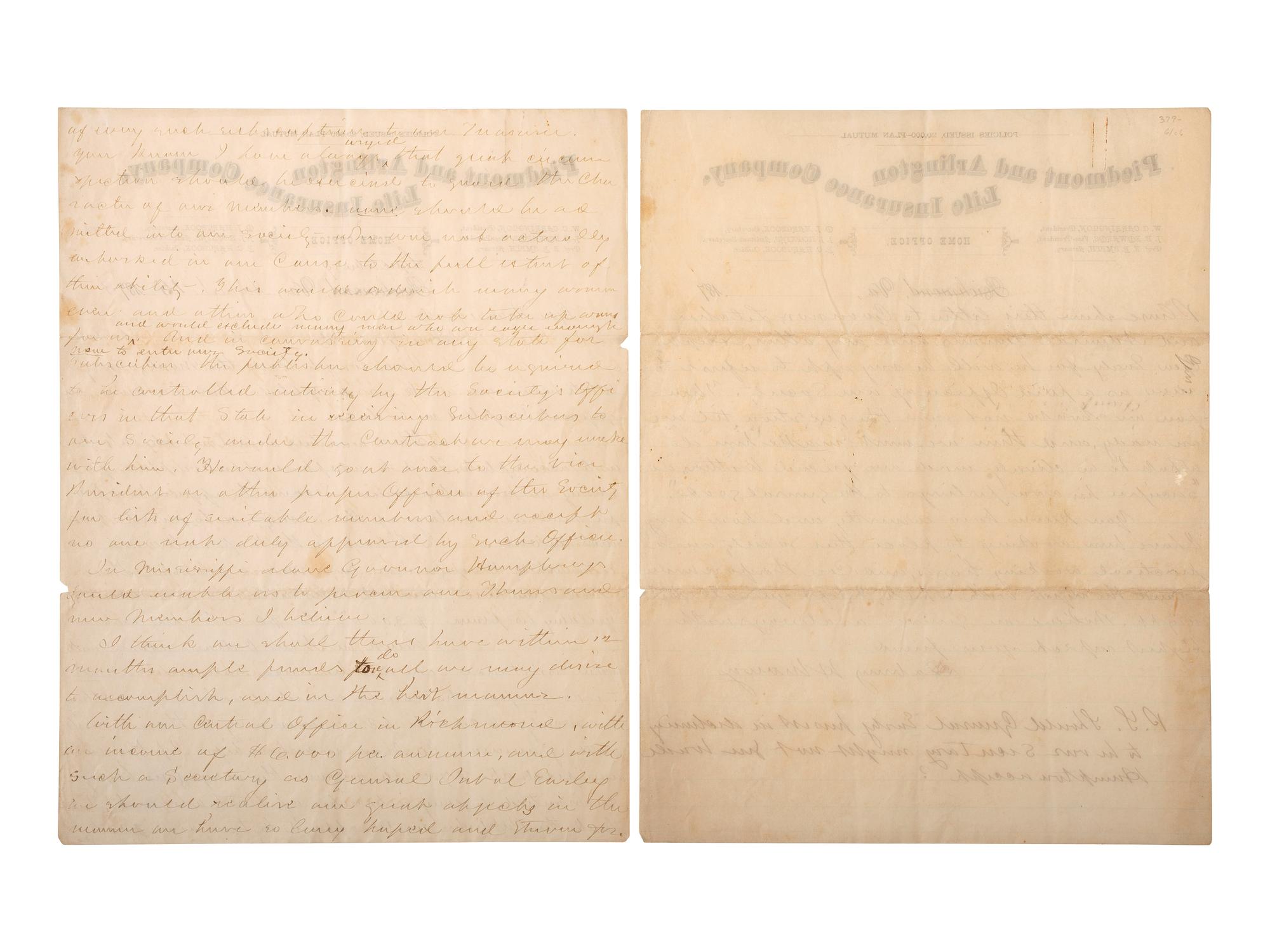 [RECONSTRUCTION]. Dabney MAURY ALS to BEAUREGARD. 1873. [With:] Confederate veteran ephemera.