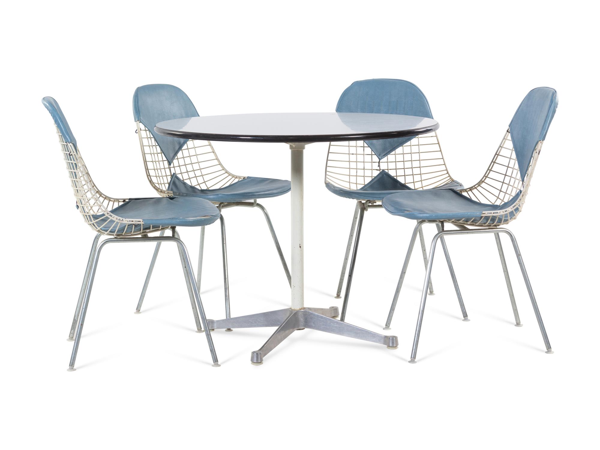 Set of Four DKR-2 Bikini Dining Chairs, together with an Aluminum Group Dining Table Herman Miller, USA