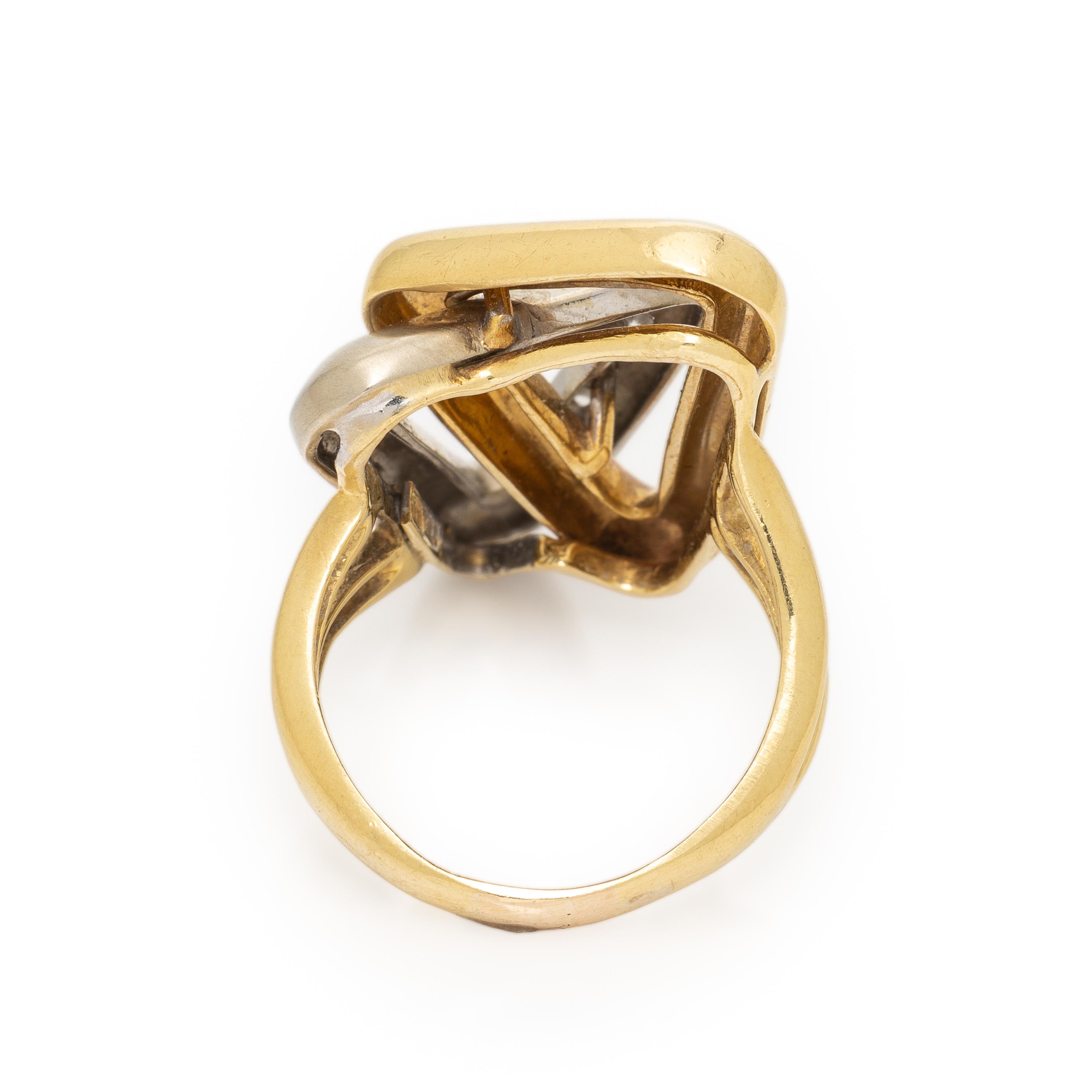 Bicolor Gold and Diamond Geometric Ring