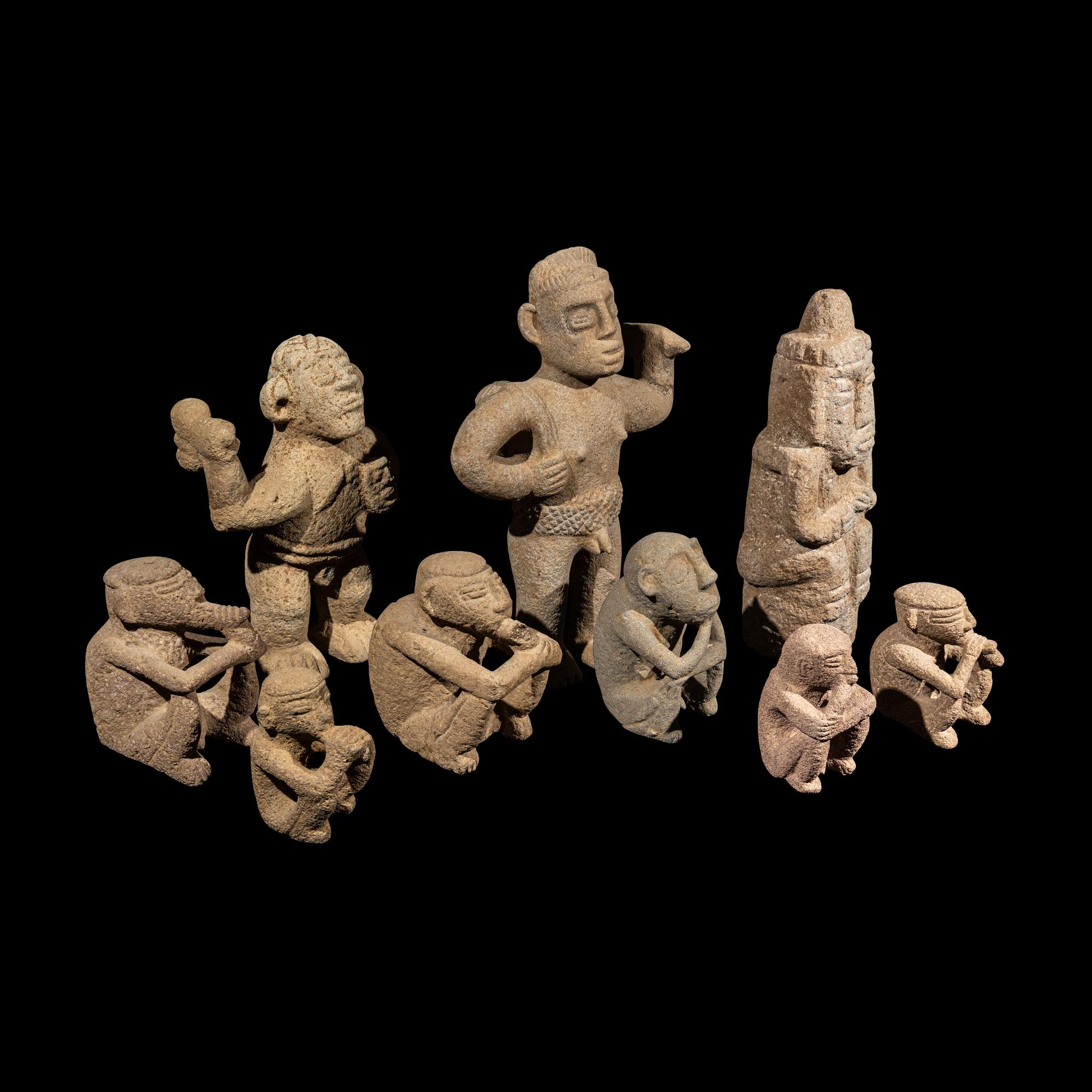 Nine Costa Rican Stone Figures