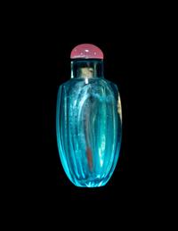 A Chinese Aquamarine Glass Faceted Snuff Bottle