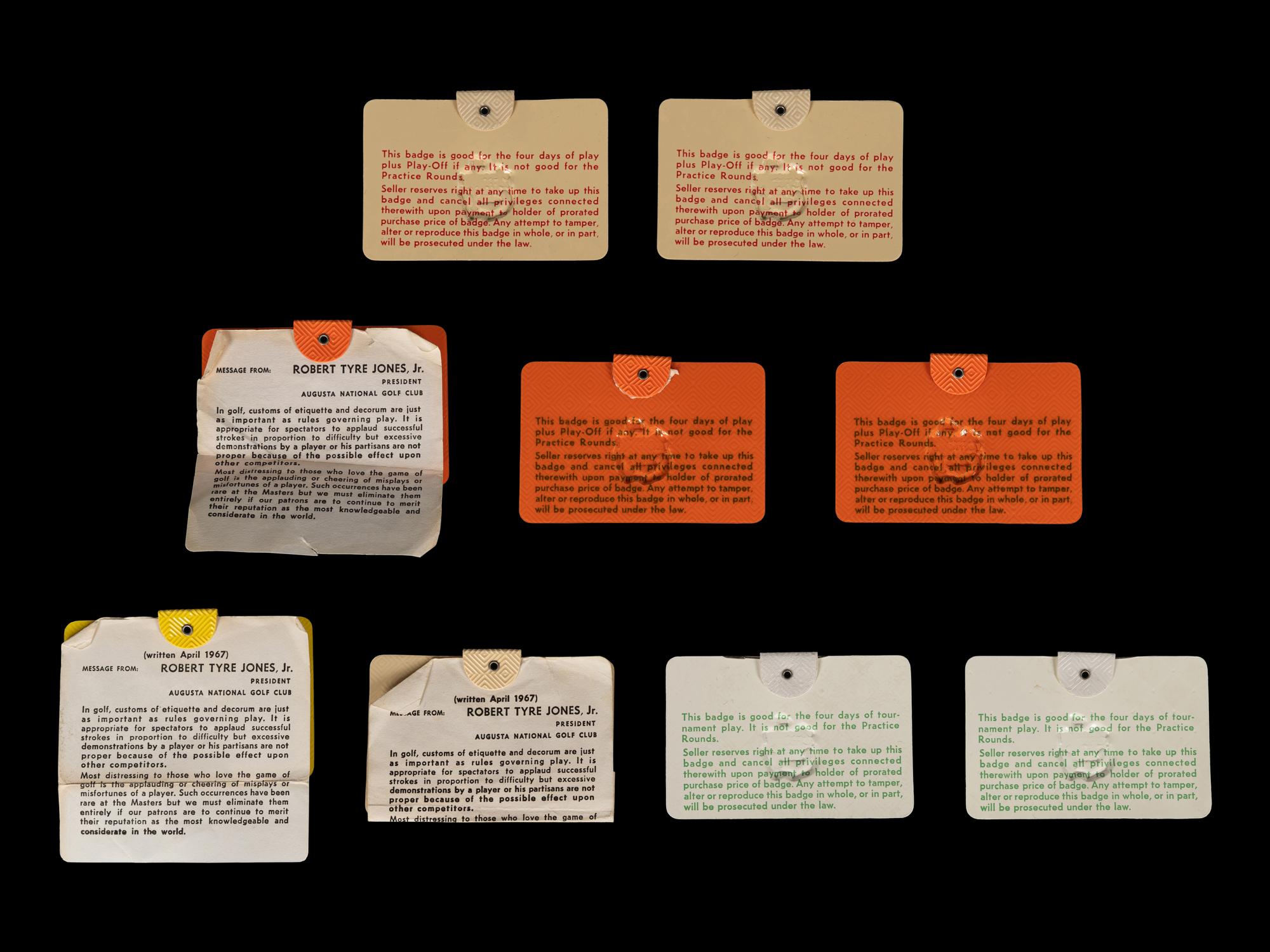 A Group of Nine 1970s Masters Golf Tournament Augusta National Badges,