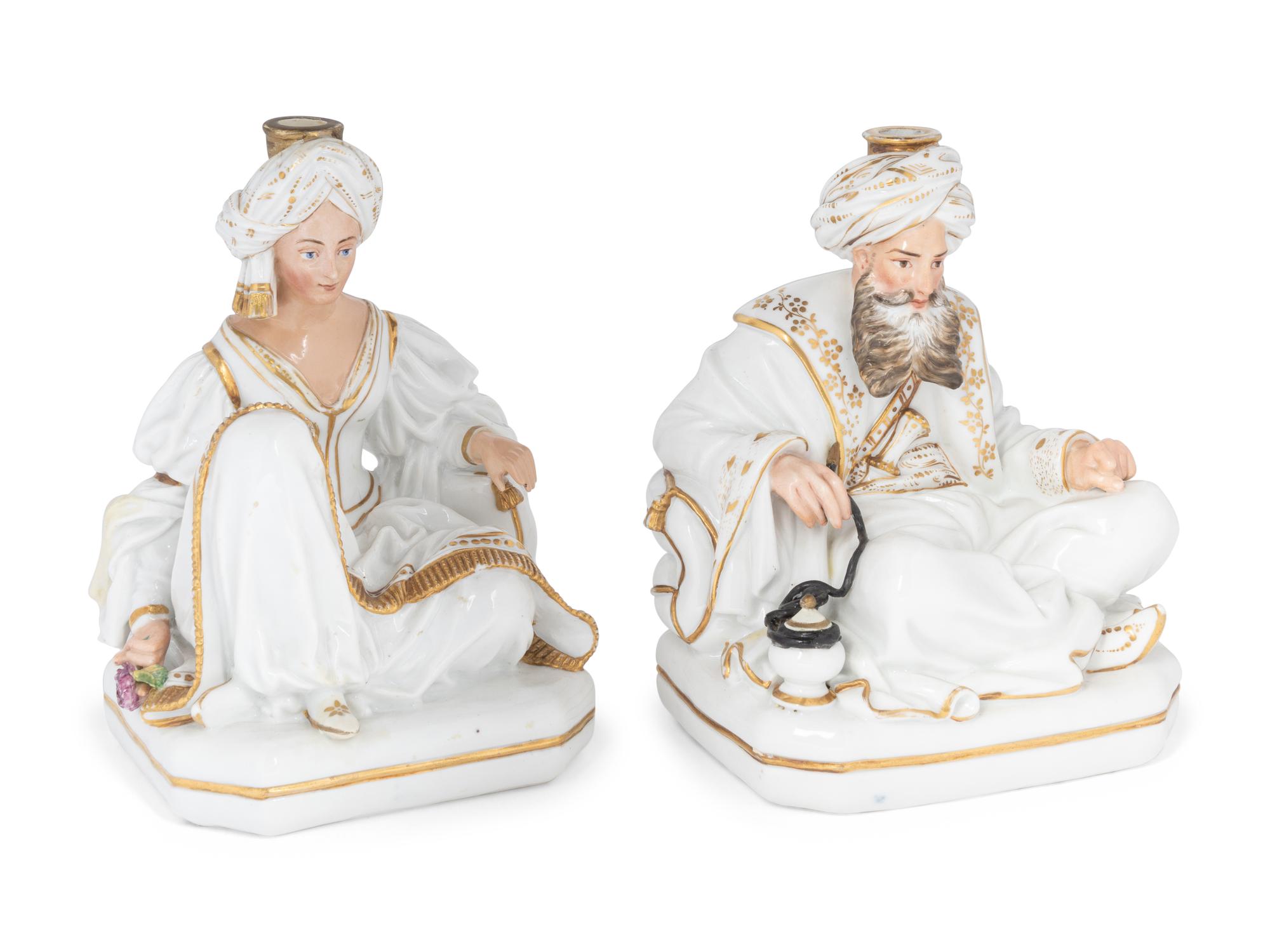 A Pair of Jacob Petit Porcelain Figural Candlesticks