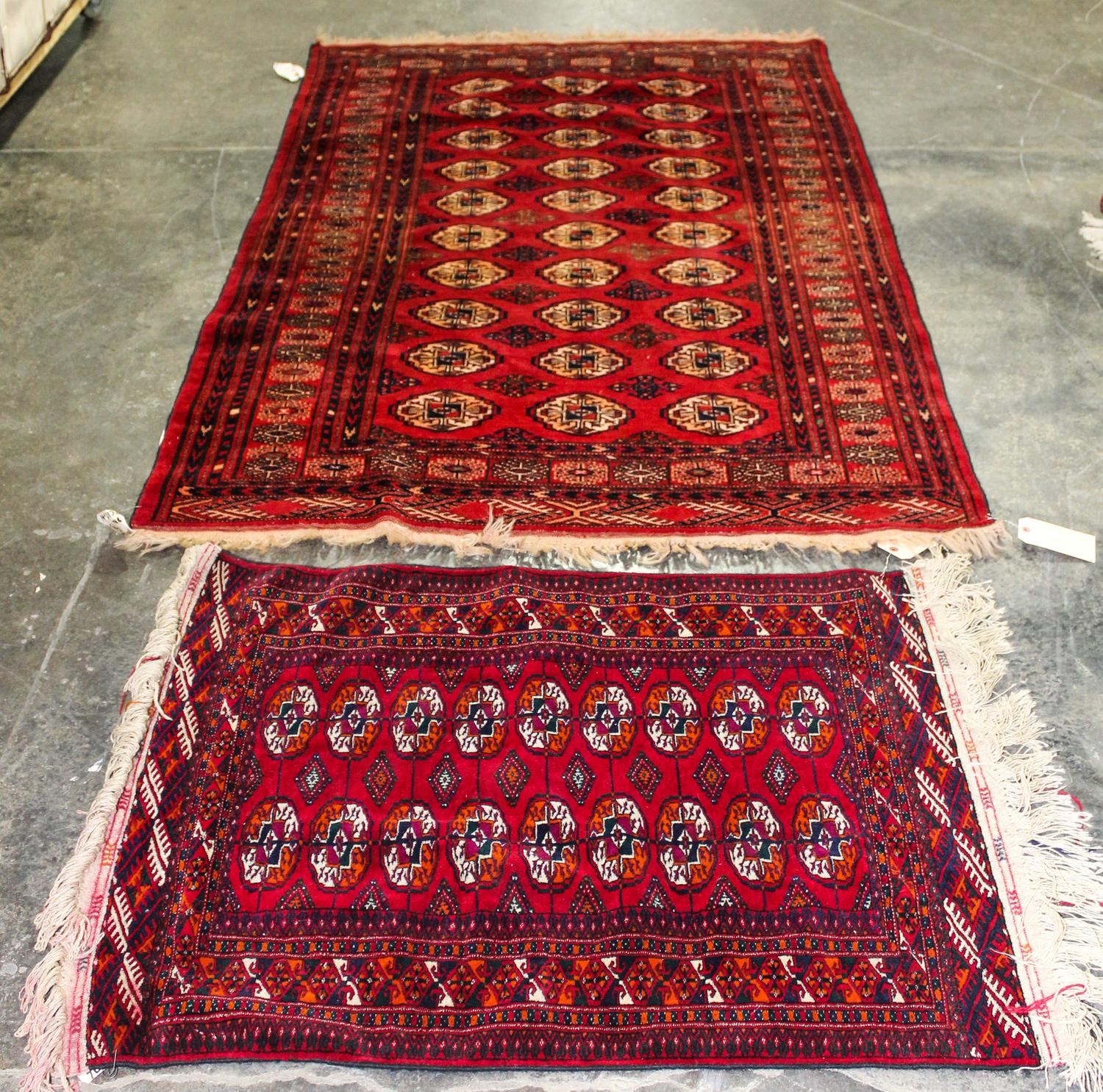Three Turkoman Wool Rugs Dimensions of largest 7 feet 1 inch x 4 feet 5 inches.