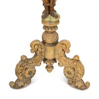 An Italian Painted and Parcel Gilt Figural Pedestal Table