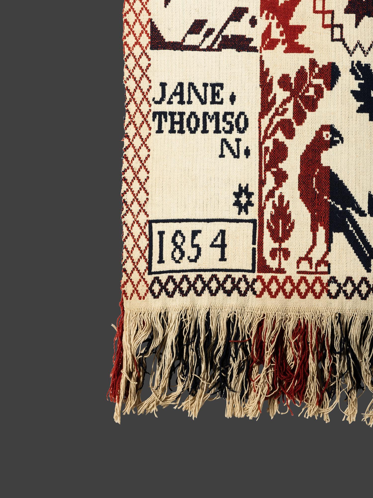 A Double Rose and Bird Pattern Jacquard Coverlet