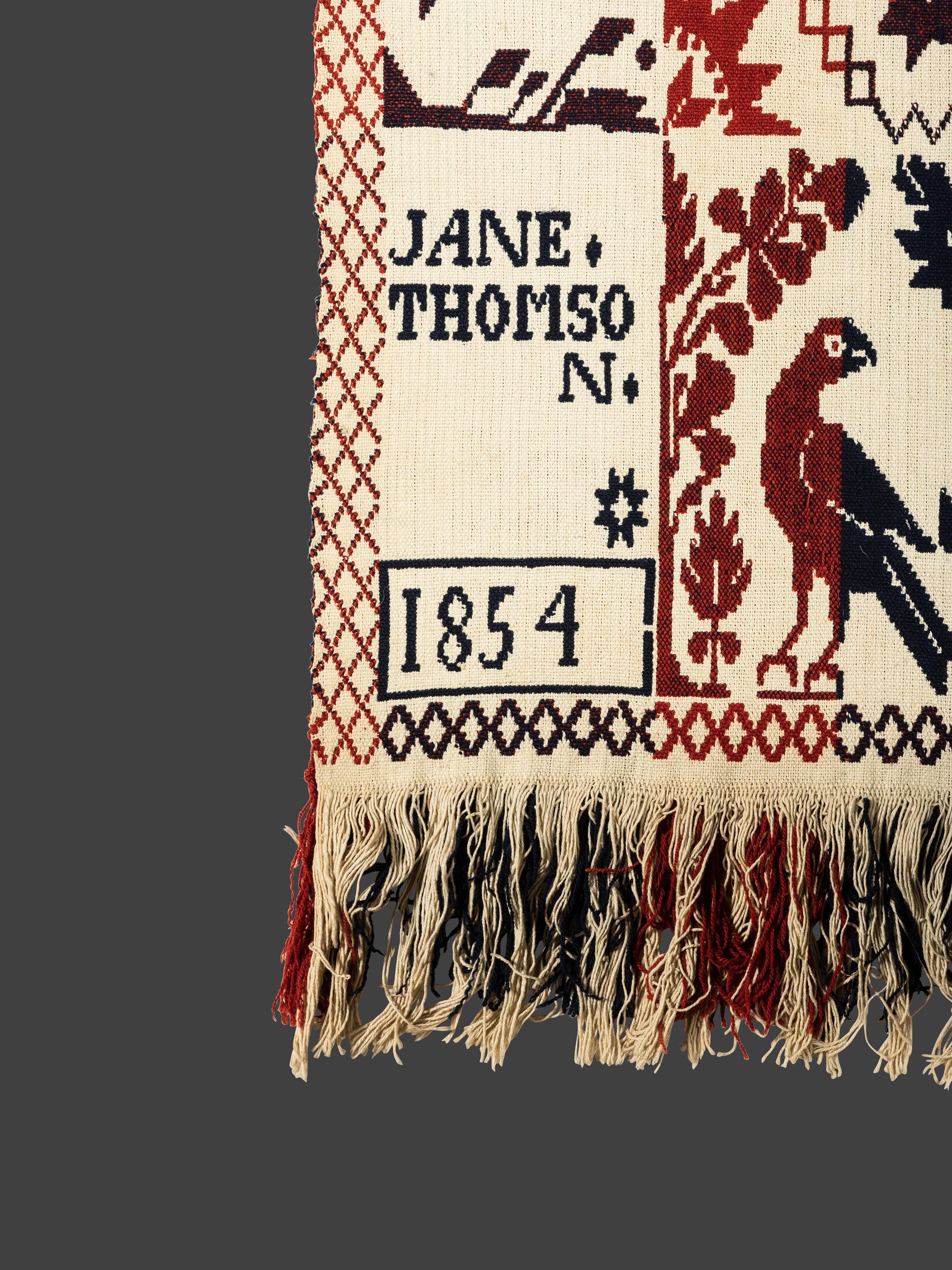 A Double Rose and Bird Pattern Jacquard Coverlet