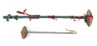 Two Stone and Wood Clubs Length 37 1/2 inches.