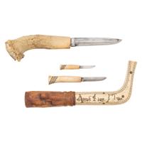 Finnish Puukko Antler Hilt Carved Scabbard Knife Set