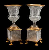 A Pair of Gilt-Bronze-Mounted Cut Glass Urns