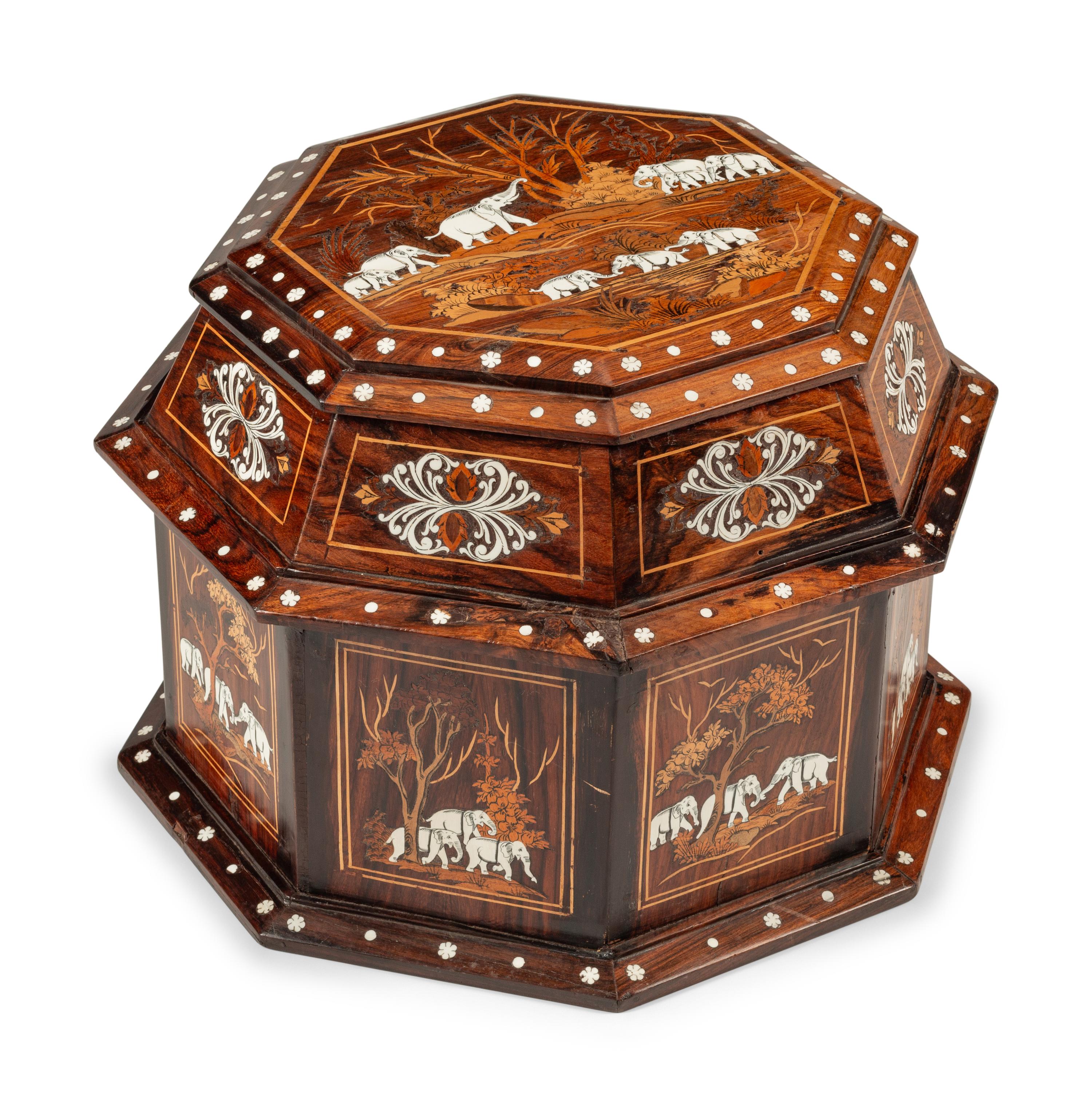 A Large North Italian Marquetry and Rosewood Octagonal Table Casket