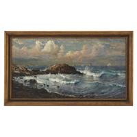 EDMUND DARCH LEWIS (AMERICAN 1835–1910) "WAVES OFF A ROCKY COAST"