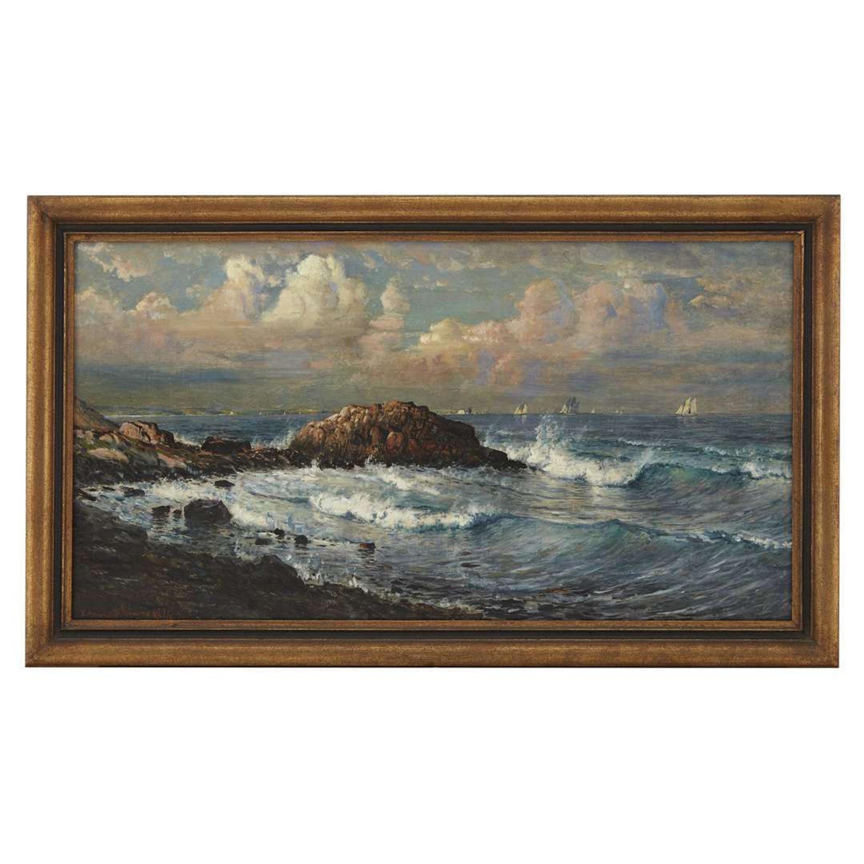 EDMUND DARCH LEWIS (AMERICAN 1835–1910) "WAVES OFF A ROCKY COAST"