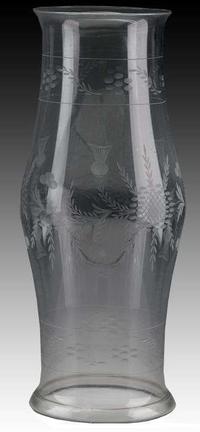 Large etched, uncolored glass hurricane shade 19th century