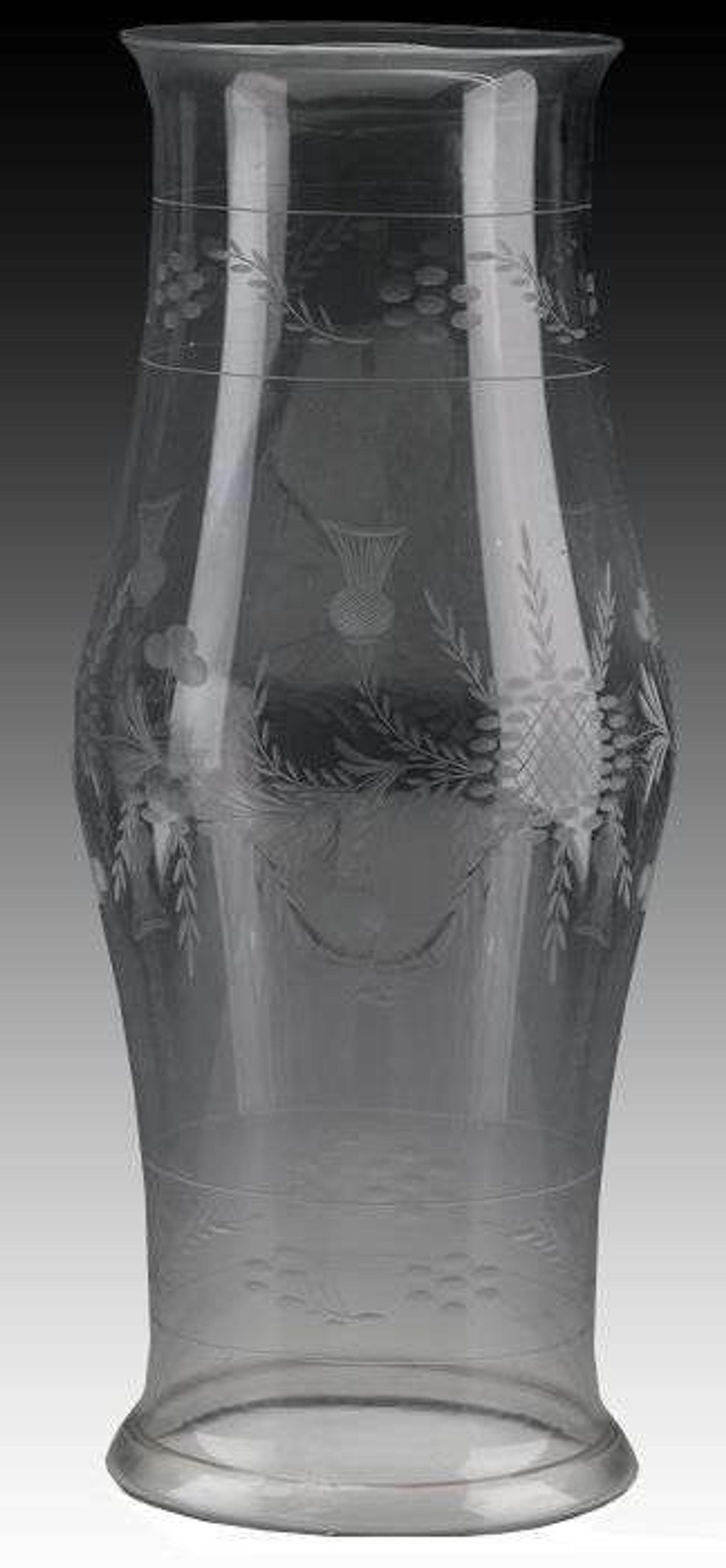 Large etched, uncolored glass hurricane shade 19th century