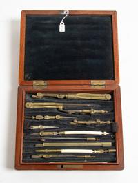 An English Cased Drawing Set Length of longest tool 6 1/4 inches. — 19TH CENTURY