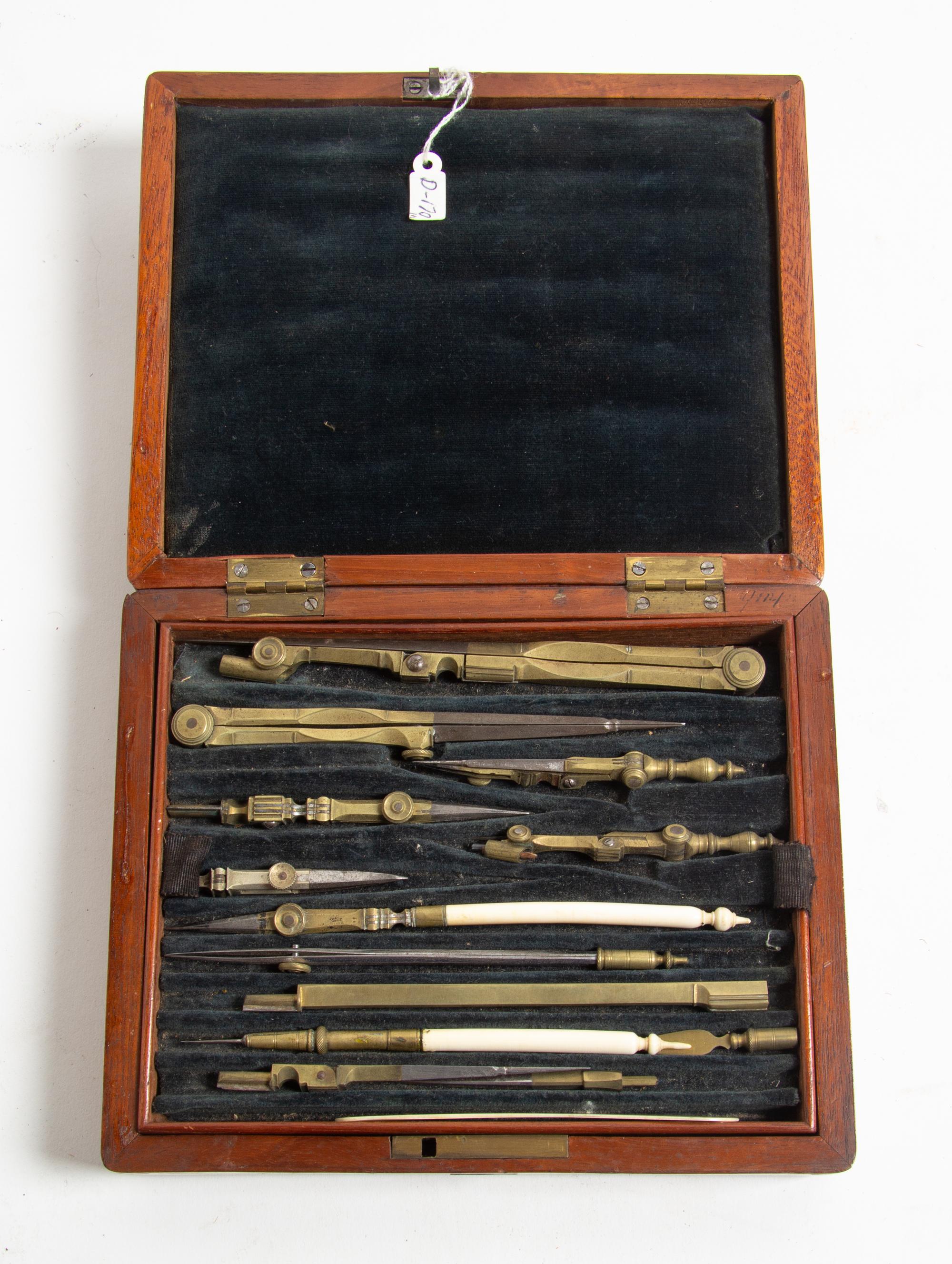 An English Cased Drawing Set Length of longest tool 6 1/4 inches. — 19TH CENTURY
