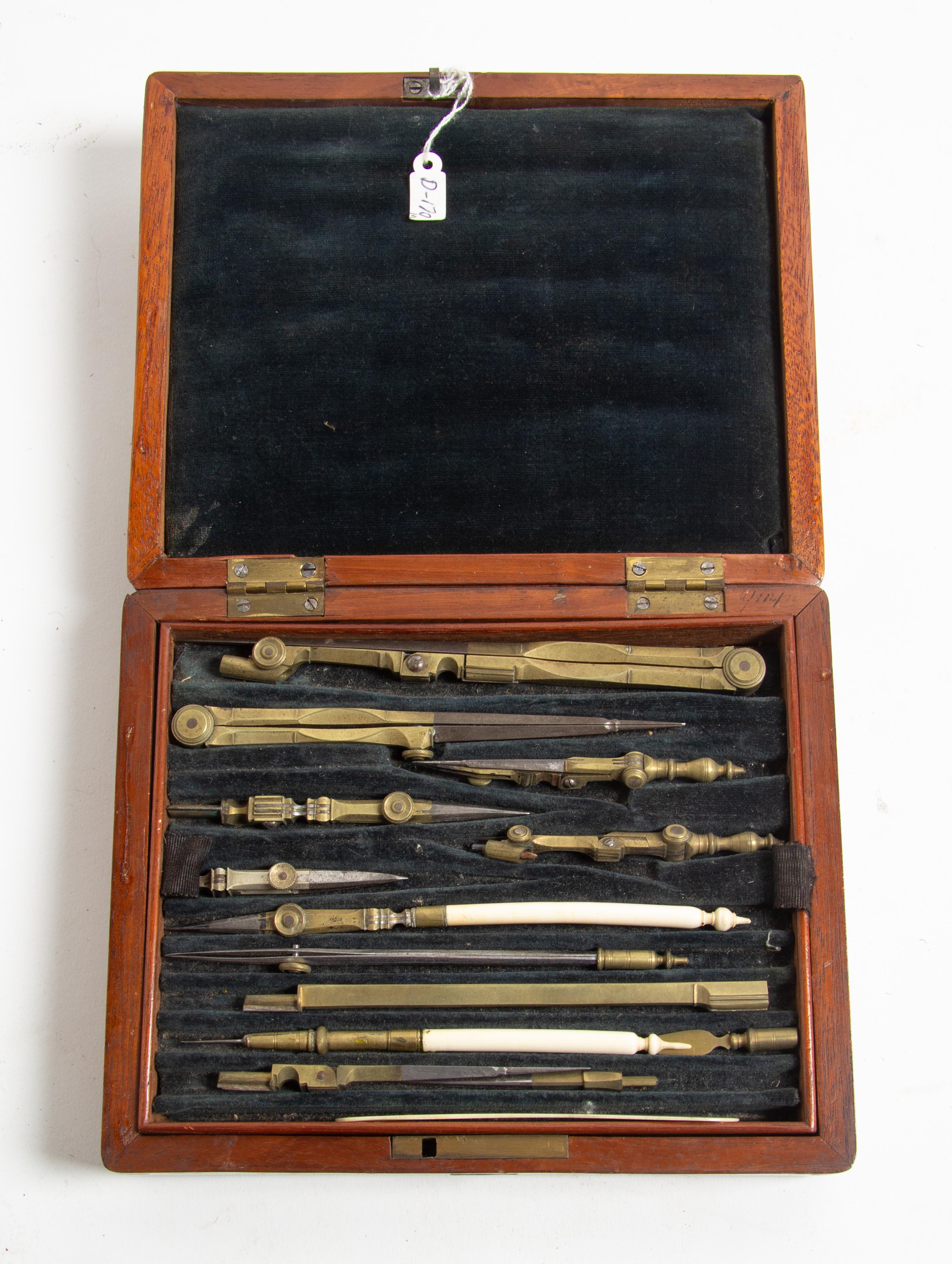 An English Cased Drawing Set Length of longest tool 6 1/4 inches. — 19TH CENTURY