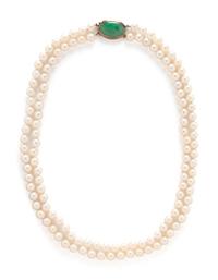 CULTURED PEARL AND JADE NECKLACE