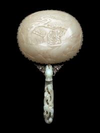 A White and Celadon Jade Mounted Silver Hand Mirror