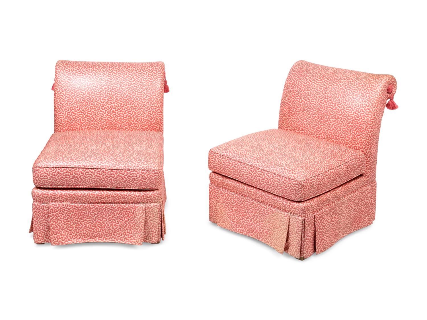 A Pair of Chintz Upholstered Slipper Chairs