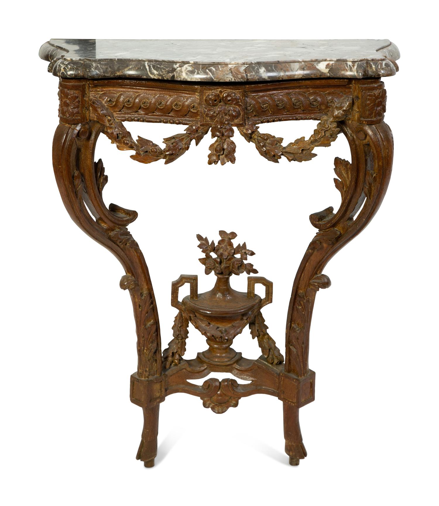 A Louis XV Giltwood and Marble Top Wall Mounted Console — THIRD QUARTER 18TH CENTURY