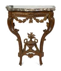 A Louis XV Giltwood and Marble Top Wall Mounted Console — THIRD QUARTER 18TH CENTURY