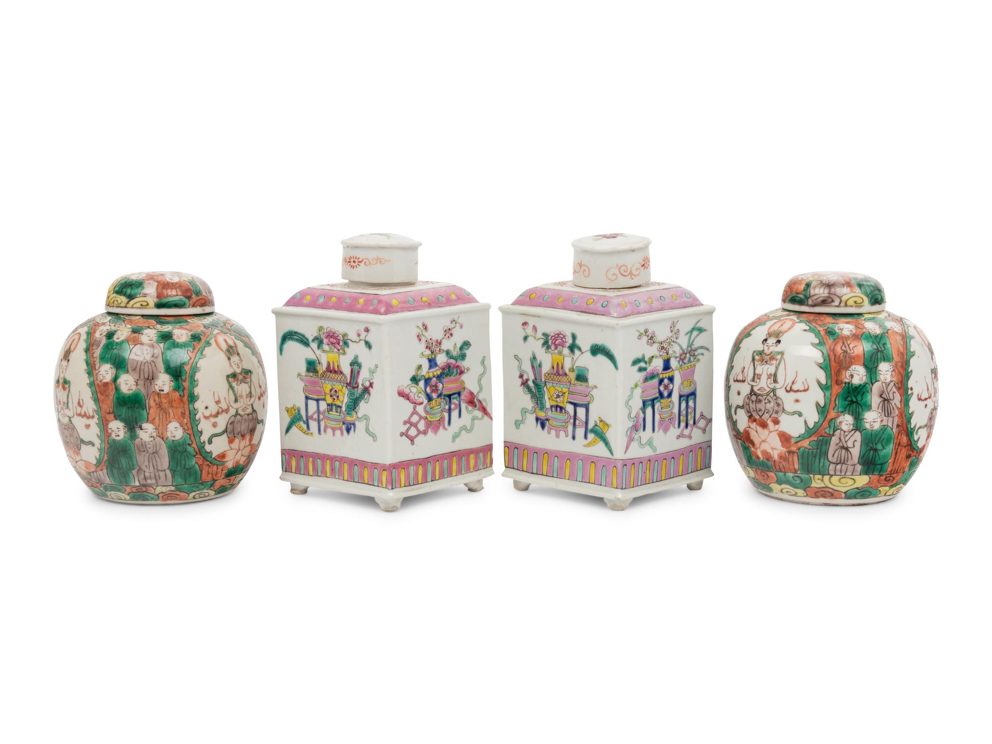 Two Pairs of Chinese Porcelain Covered Jars