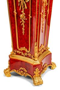 A Pair of Louis XV Style Faux Tortoiseshell and Gilt Bronze Mounted Marble-Top Pedestals
