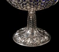 A Victorian Silver Compote with Cobalt Glass Liner
