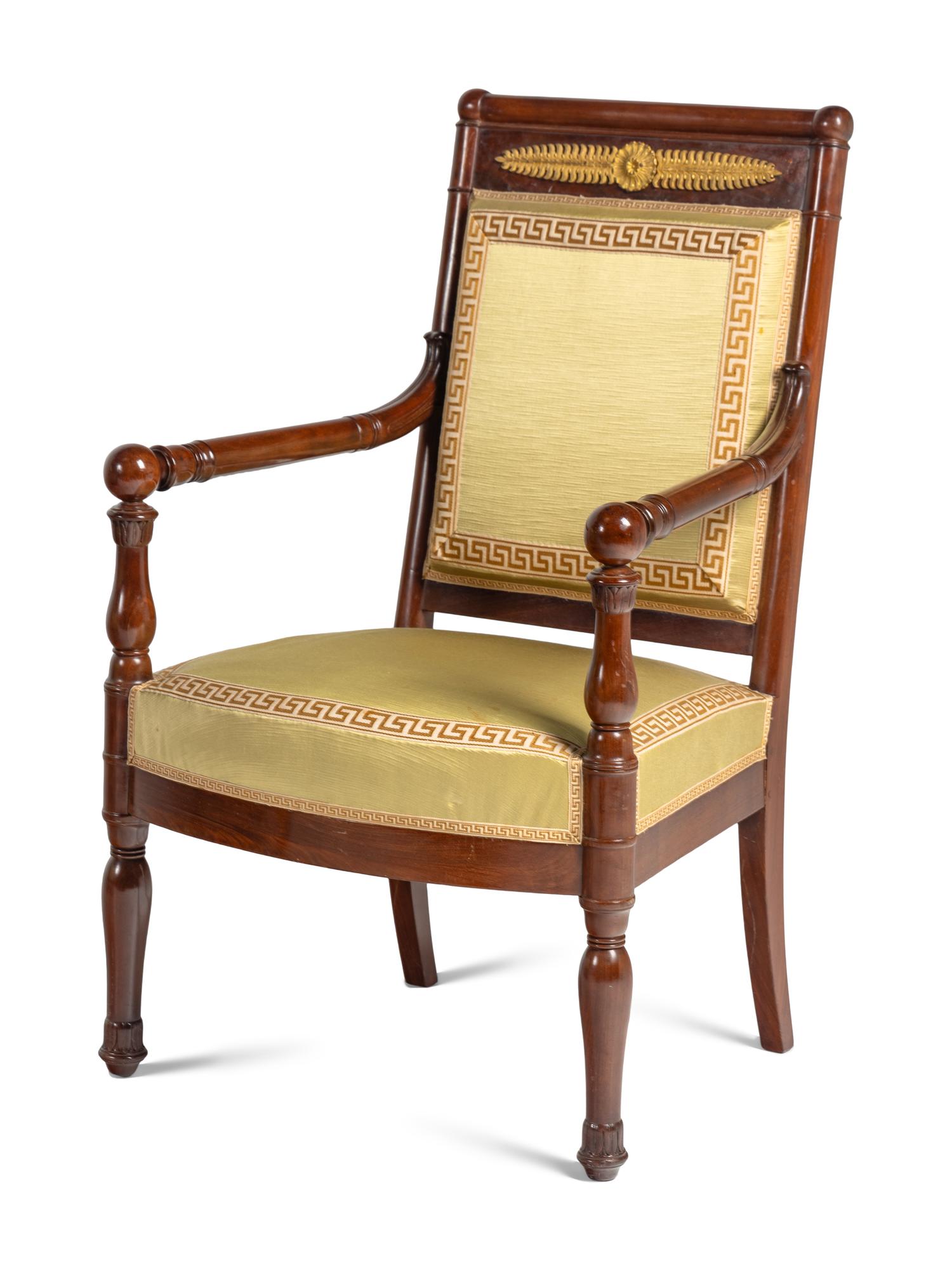 A Restauration Gilt Bronze Mounted Mahogany Three-Piece Seating Suite