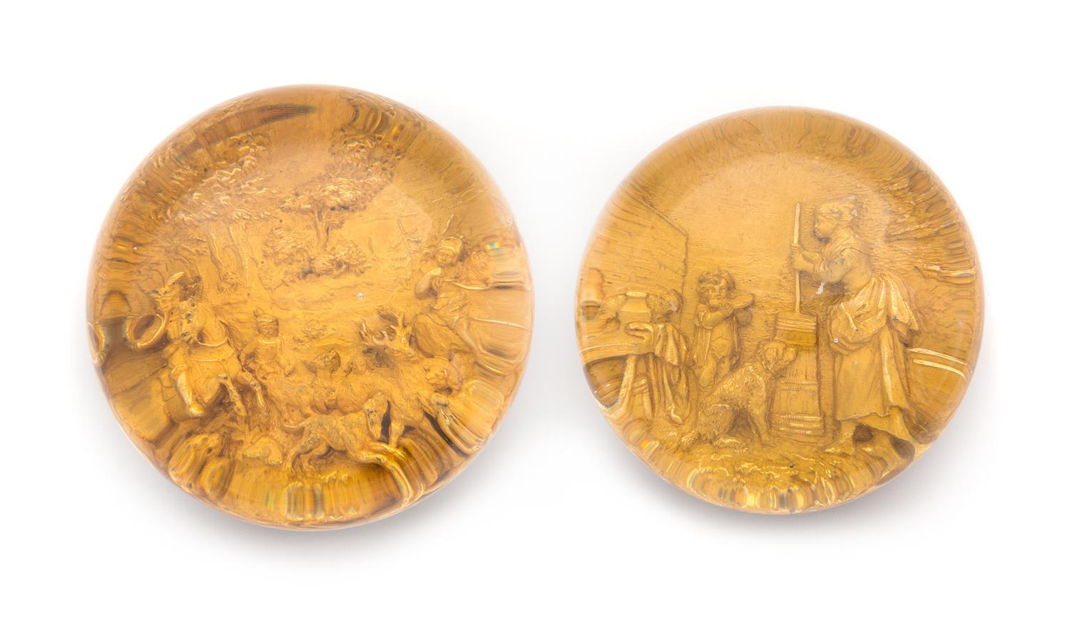 Two Pinchbeck Paperweights Diameter of larger 3 1/4 inches — 19TH CENTURY