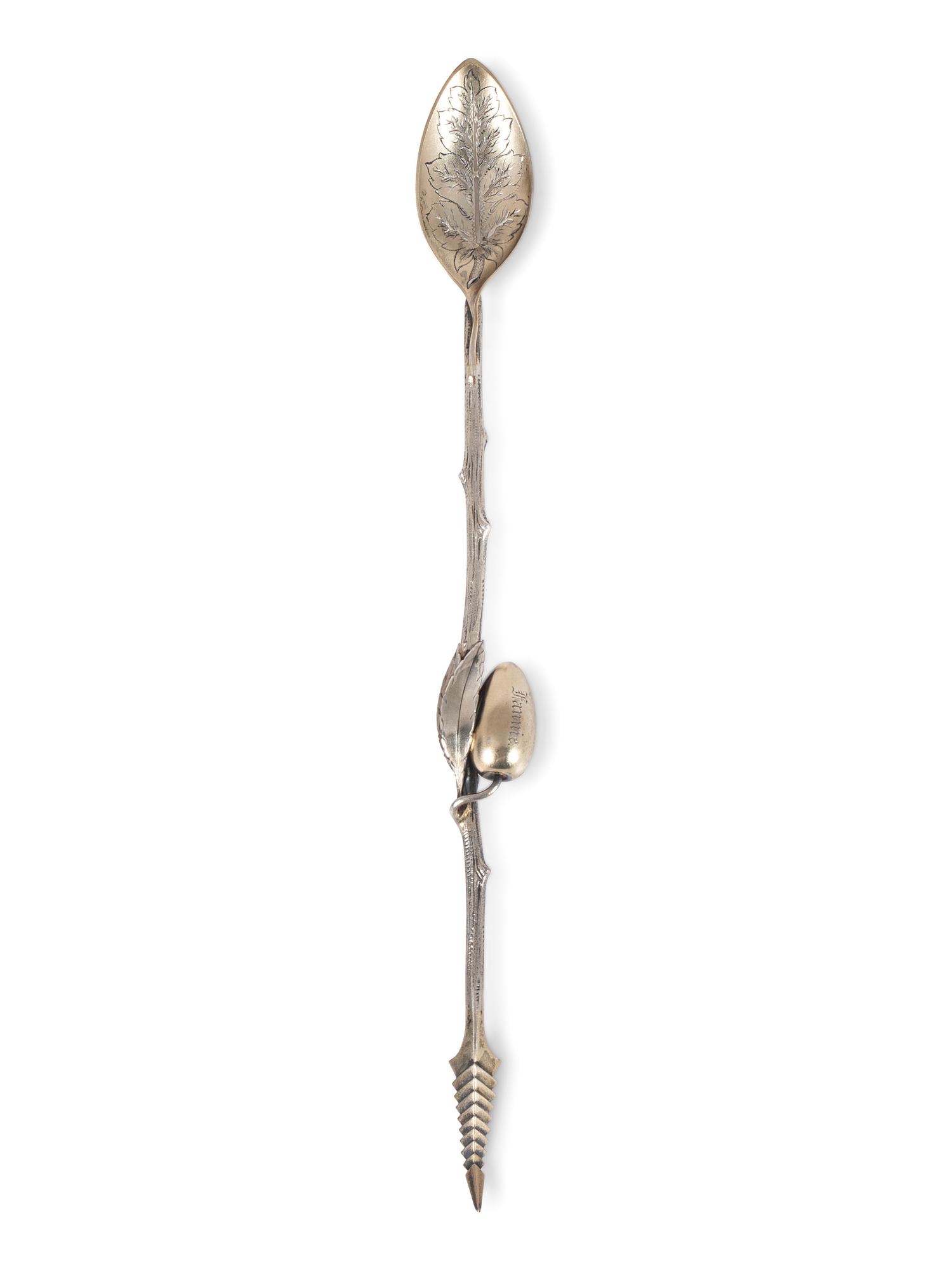 An Early Gorham Silver Olive Spoon and Seafood Forks