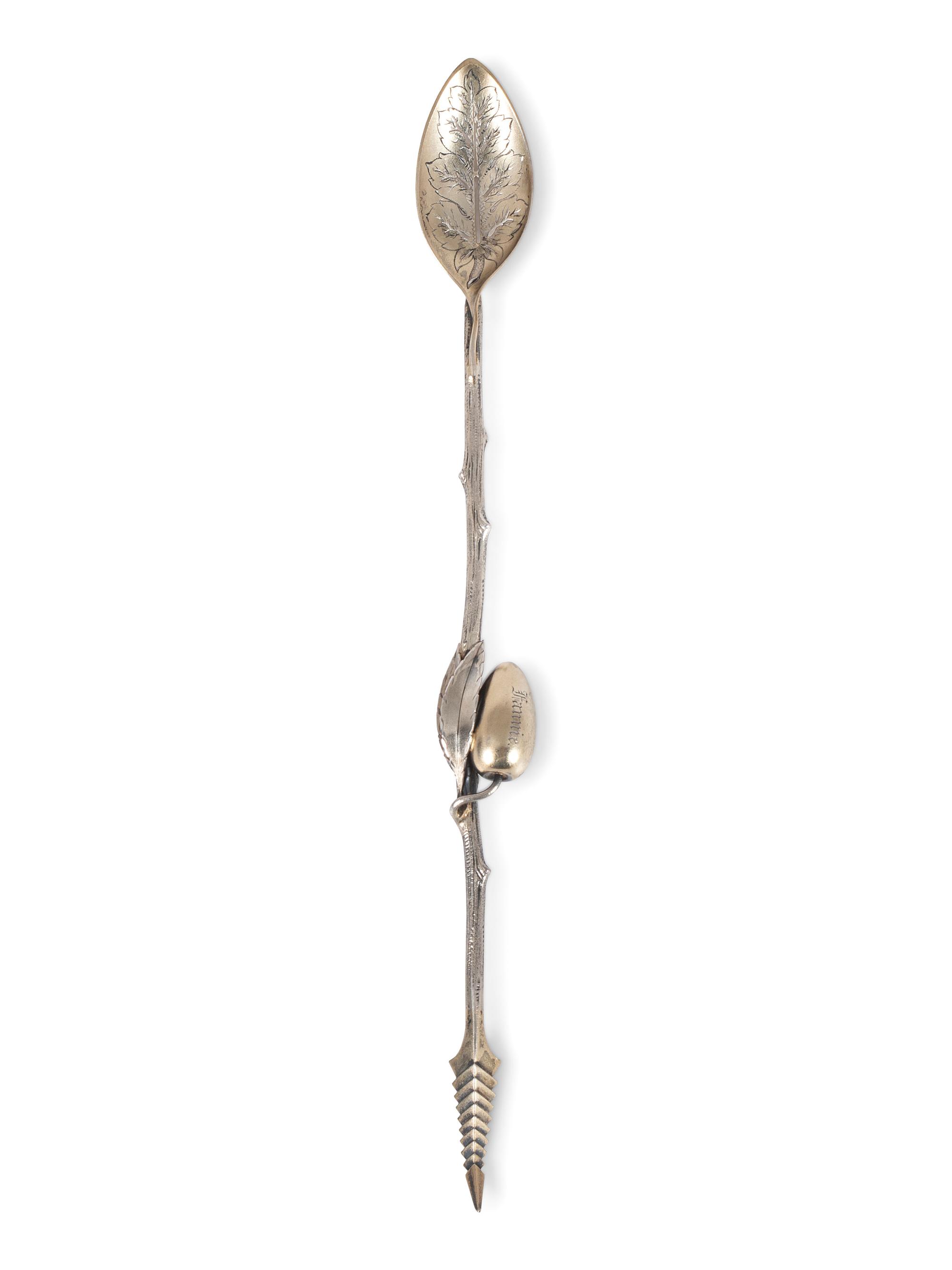 An Early Gorham Silver Olive Spoon and Seafood Forks