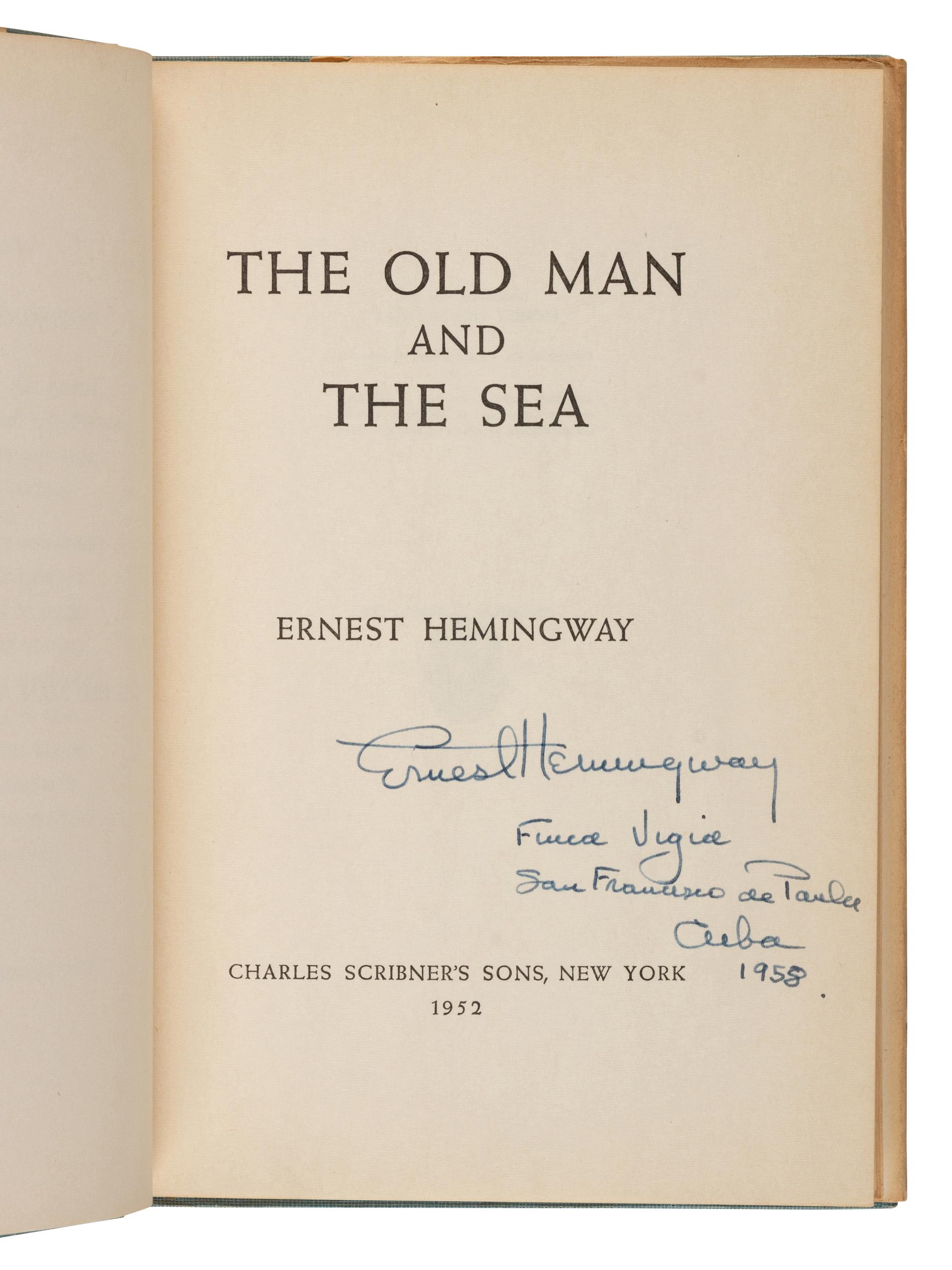 HEMINGWAY, Ernest (1899-1961). The Old Man and the Sea . New York: Charles Scribner's Sons, 1952.