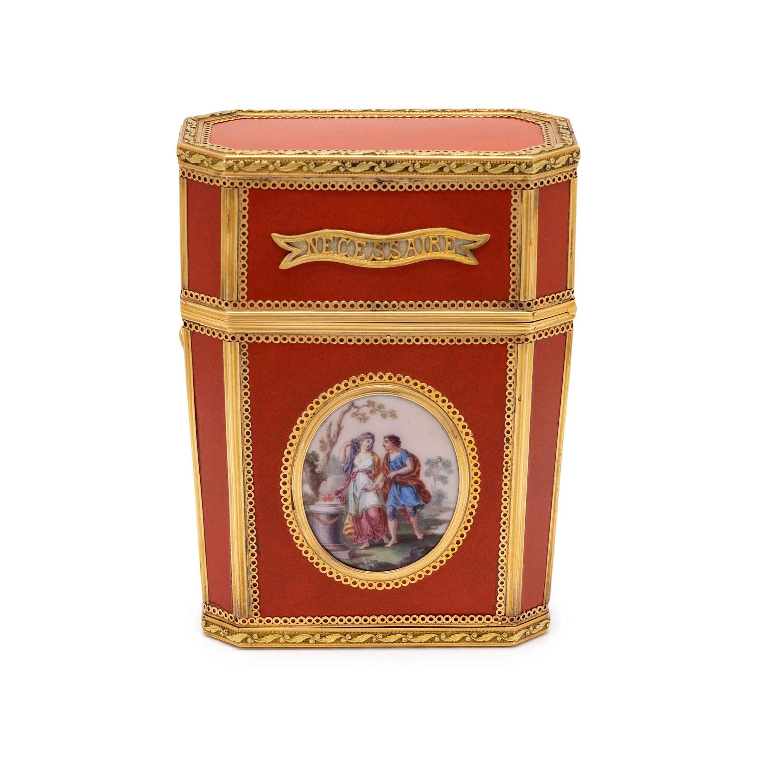 A Louis XVI Gold, Lacquer and Enamel-Mounted Nécessaire