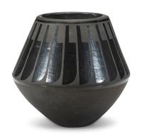 Blackware Pottery Jar, with Repeating Feathers