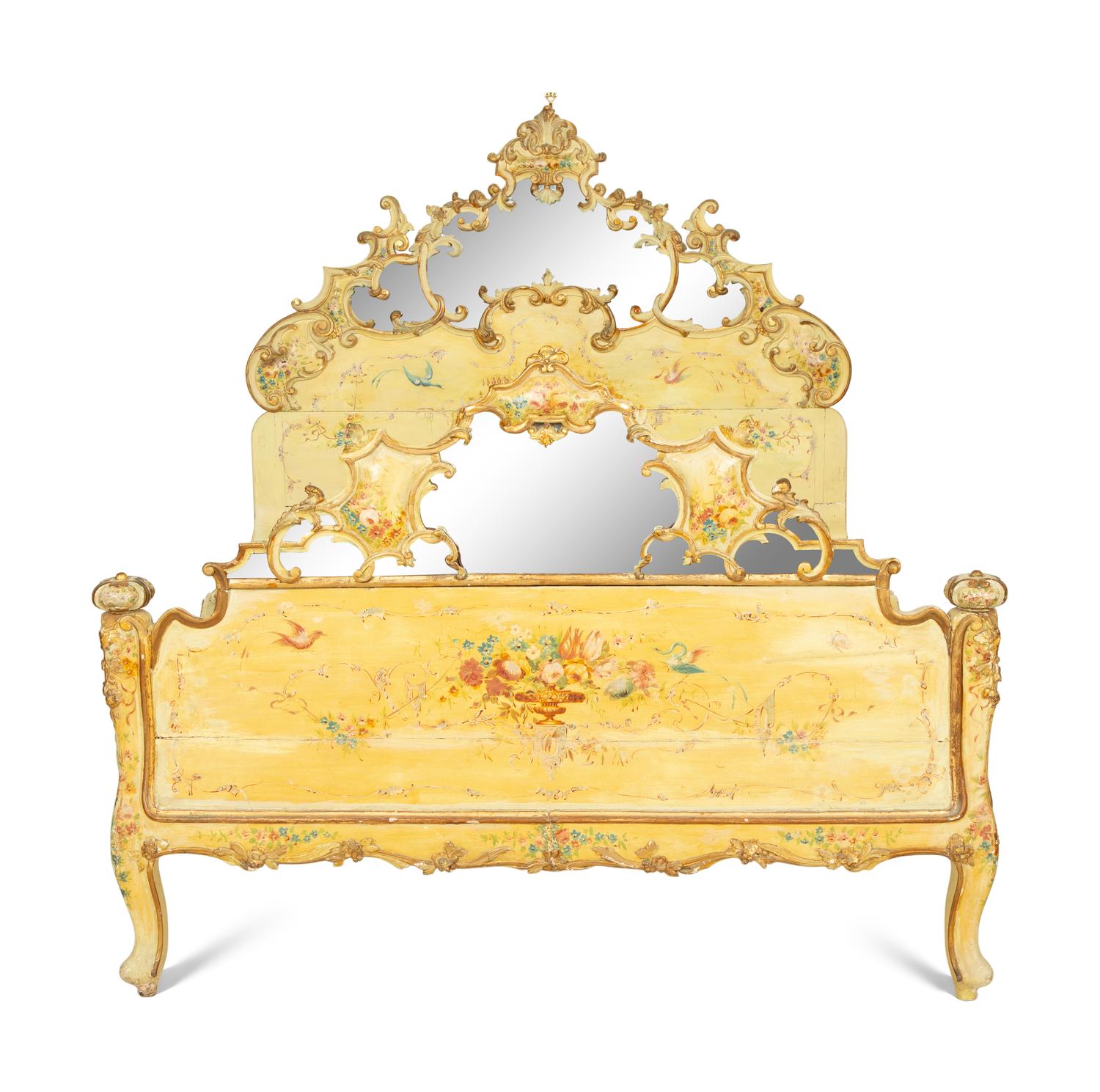 A Venetian Style Painted Bed with Mirrored Sections