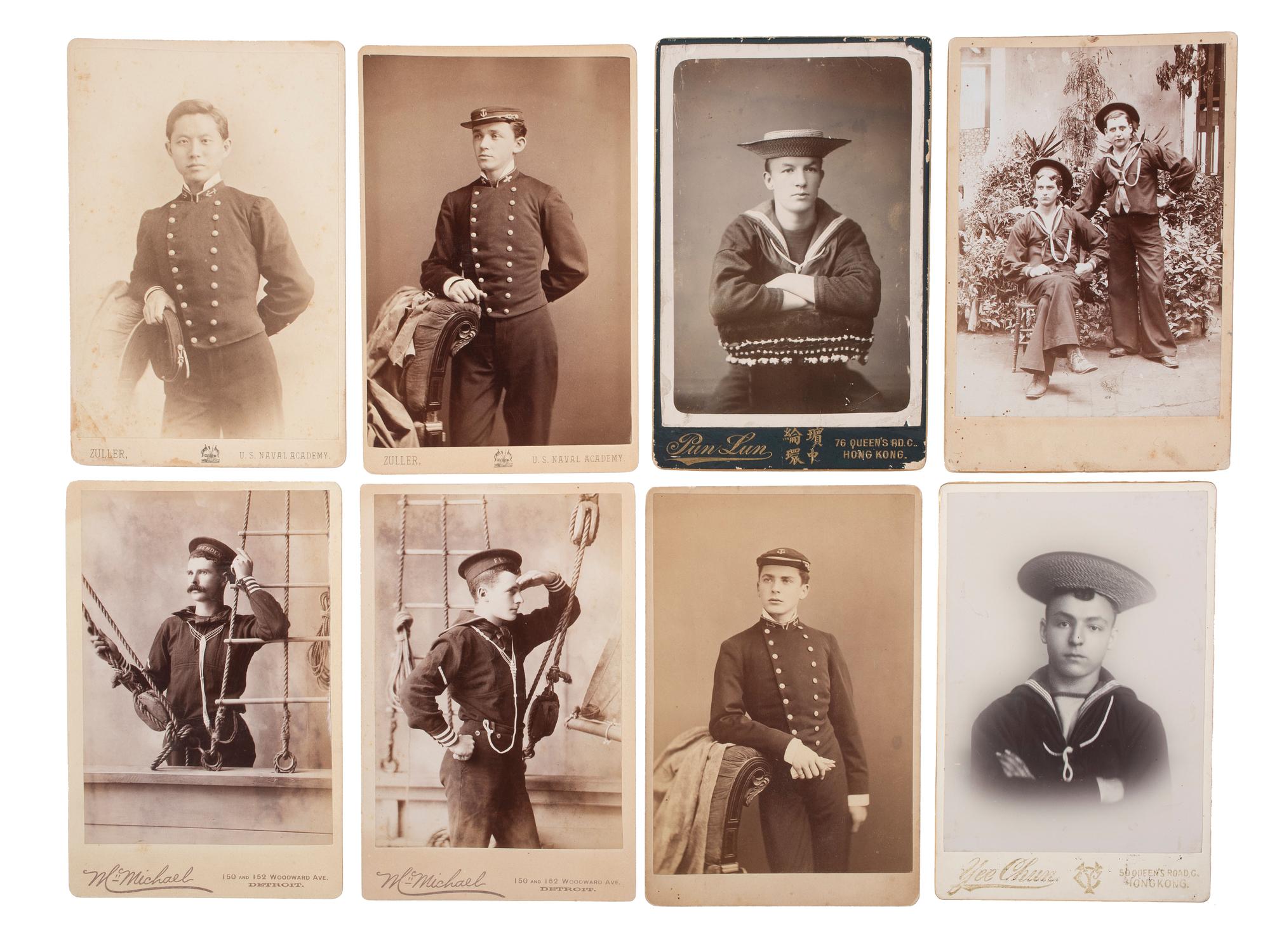 [EARLY PHOTOGRAPHY - NAVY]. A group of 17 CDVs and cabinet cards of sailors.